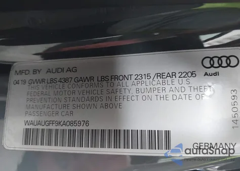 2019 Audi A3 40 Premium/40 Titanium Premium из США, поврежденный, VIN WAUAUGFF9KA085976